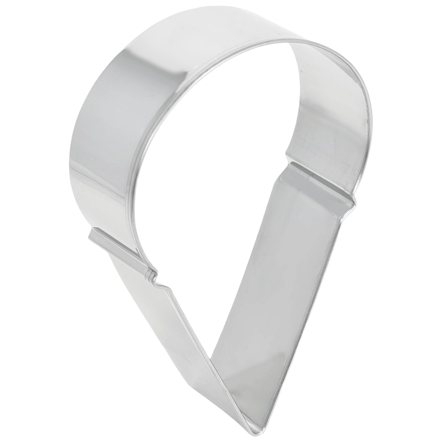 Stainless steel snow cone-shaped cookie cutter measuring 3.75 inches for baking and kitchen use