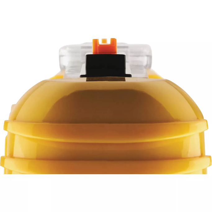 Close-up of yellow bug killer with Patridge sight and safety features for insect control in lawn and garden collections