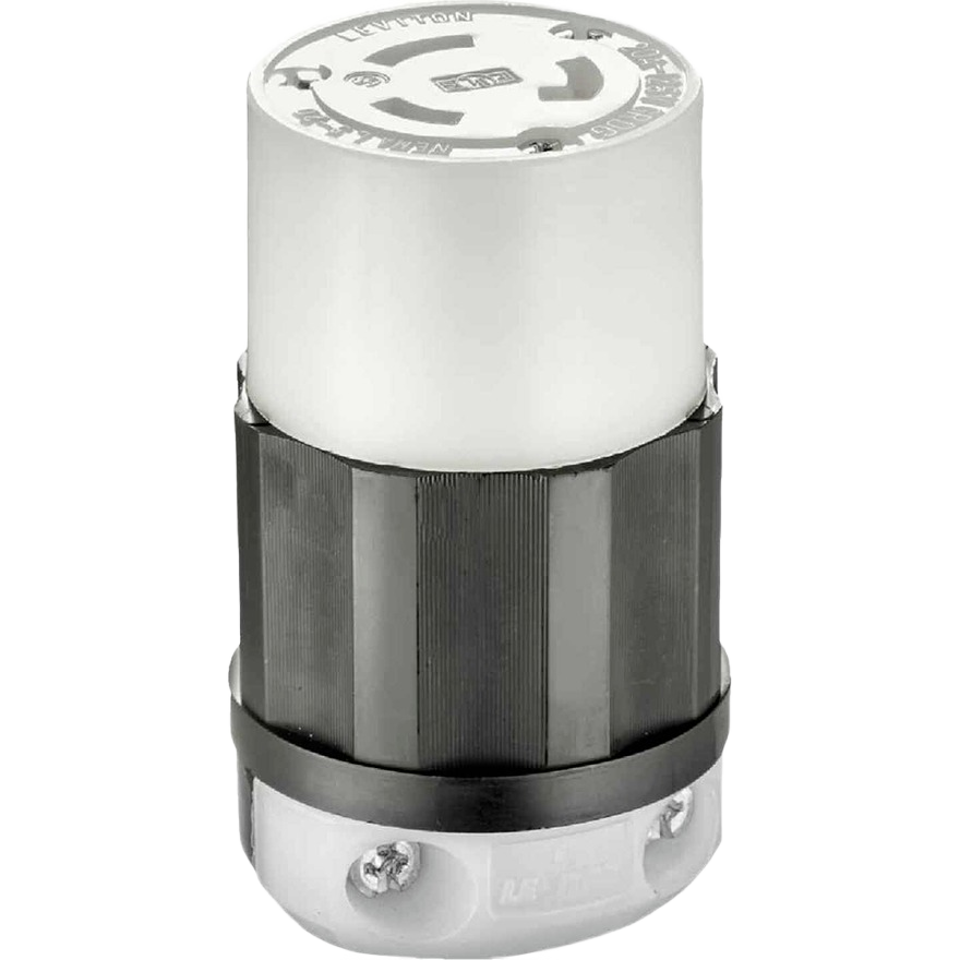 Industrial grade locking cord connector with 20 amp, 3-wire, 2-pole design for electrical tools and home improvement use