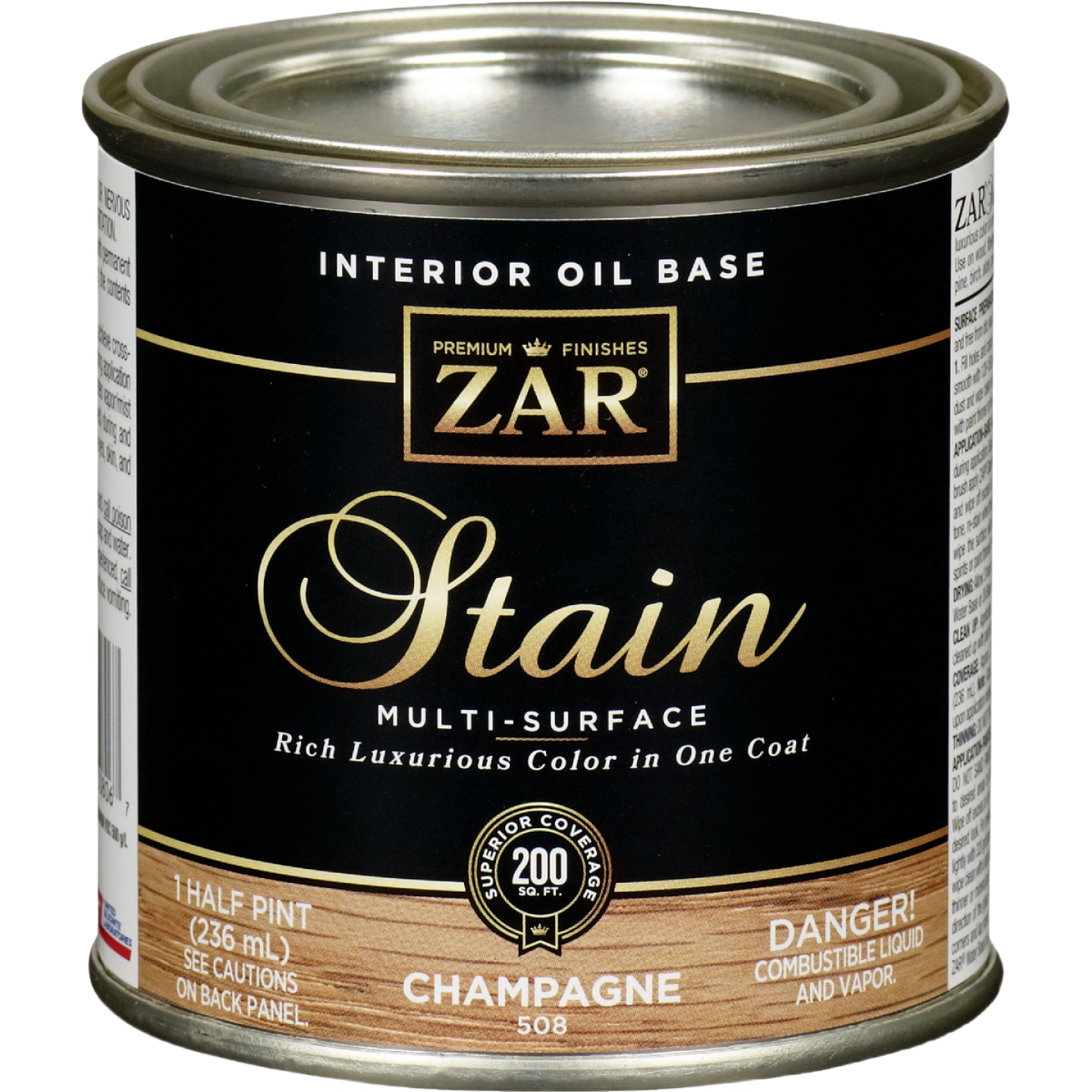 Can of ZAR champagne interior oil-based wood stain for sanding, finishing, and home improvement projects under $50 collection