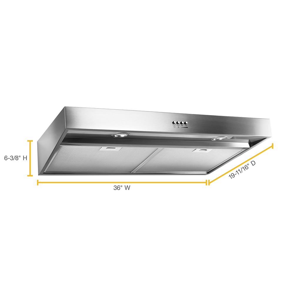 Stainless steel range hood with two full-width grease filters and LED task lights from Range Hoods collection