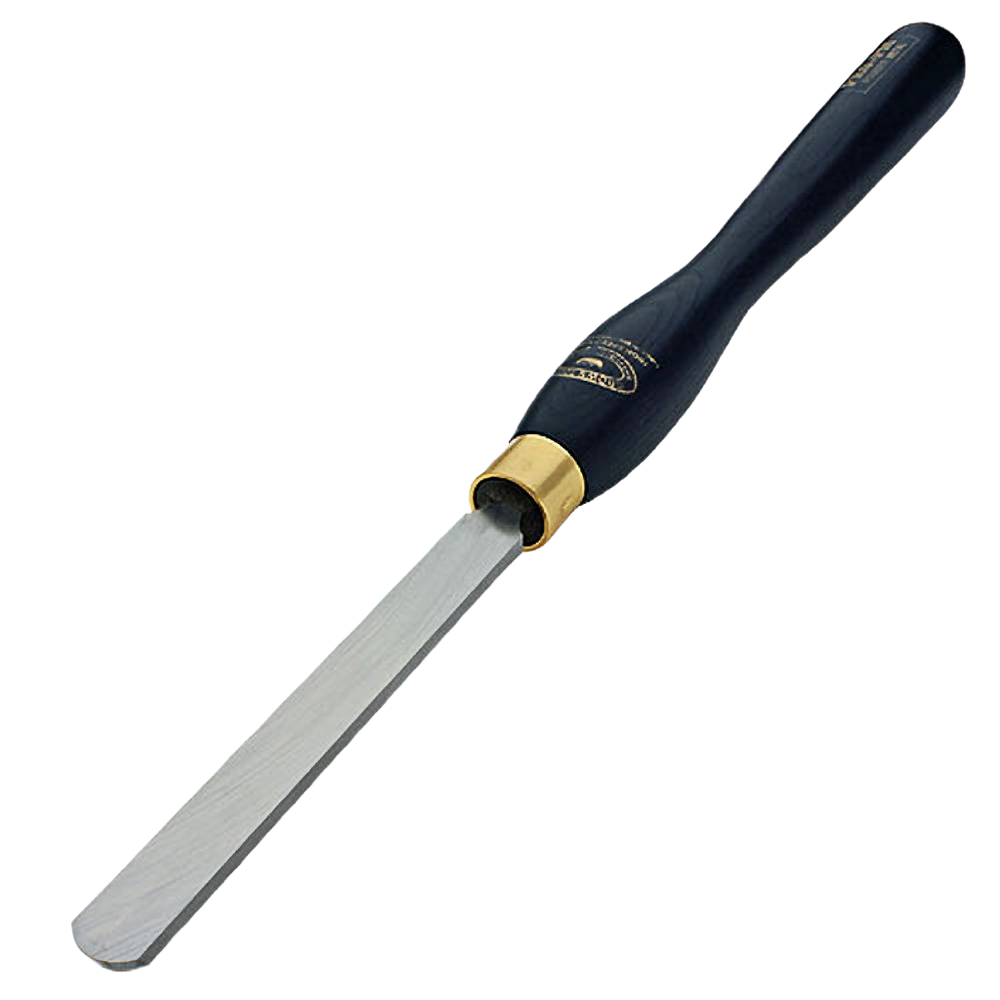 Round nose scraper with black handle and brass ferrule for woodworking and home improvement projects