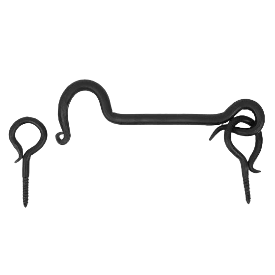Matte black hook and eye cabinet latch with hand-forged iron construction for hardware and home improvement projects under $50