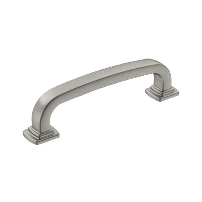 Satin nickel cabinet pull with stepped pedestal feet, ideal for hardware and furniture accessories under $50 collections