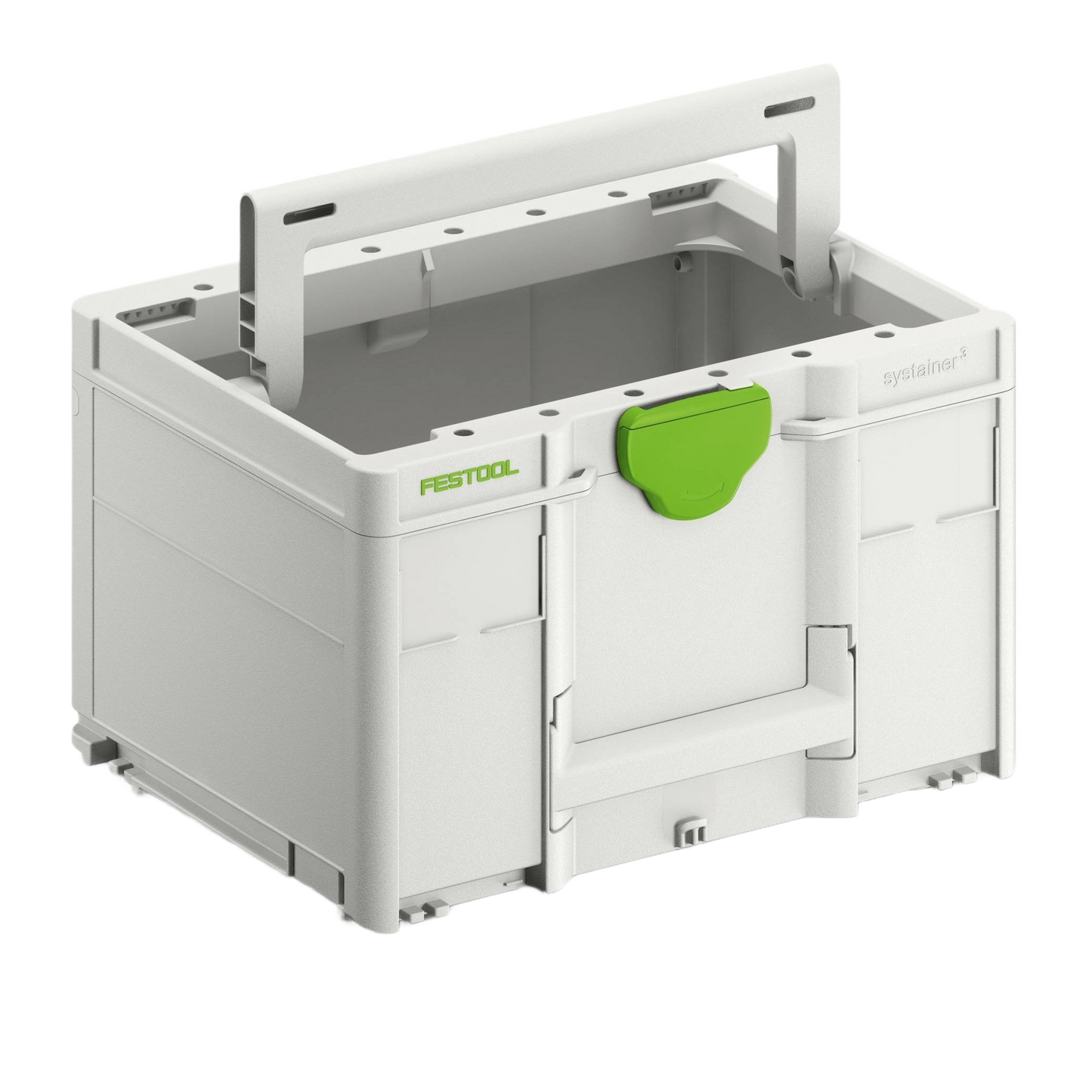 Compact gray and green tool storage box designed for organized workshop and jobsite tool transport and accessibility