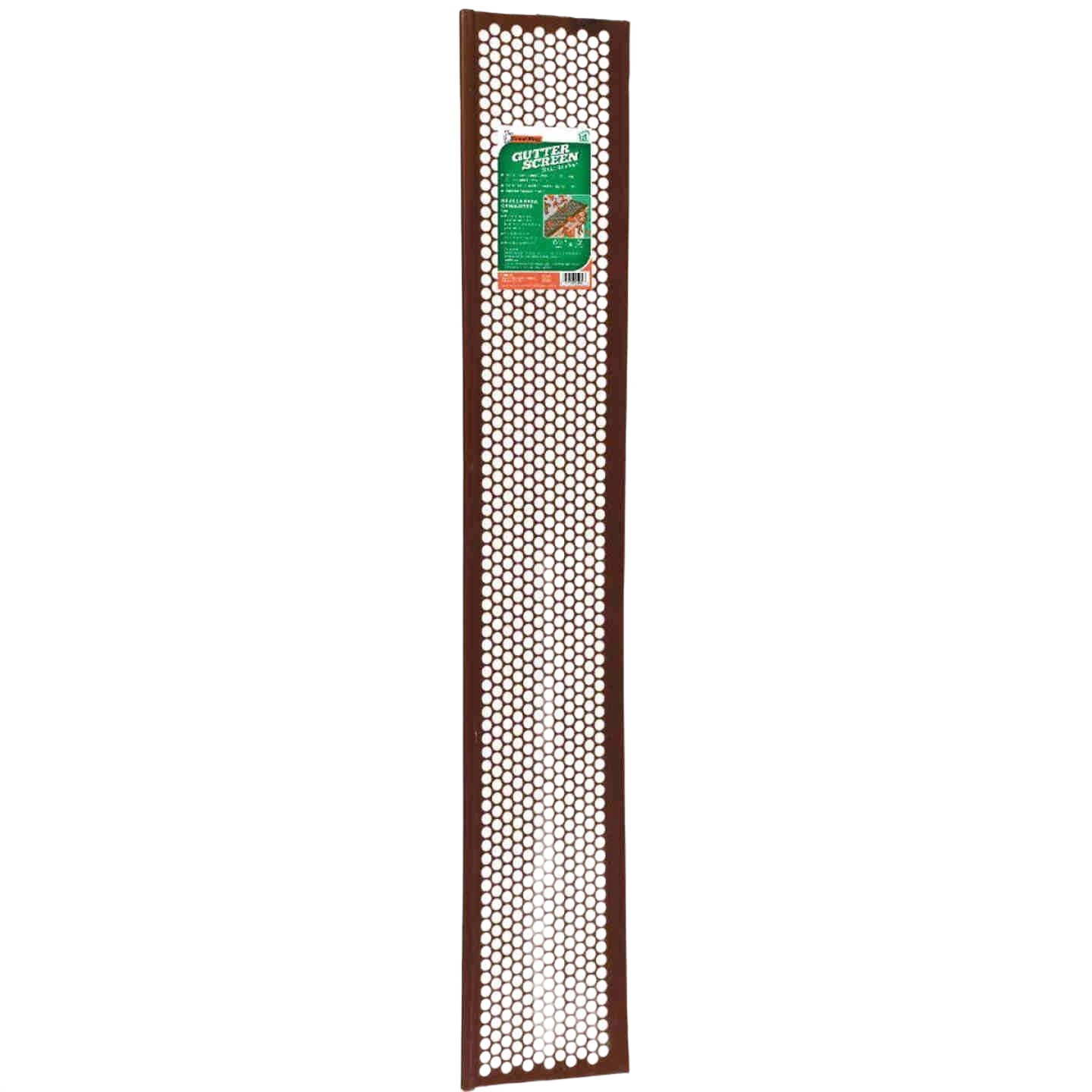 Brown vinyl snap-in gutter guard with perforated holes for efficient debris protection in home improvement projects