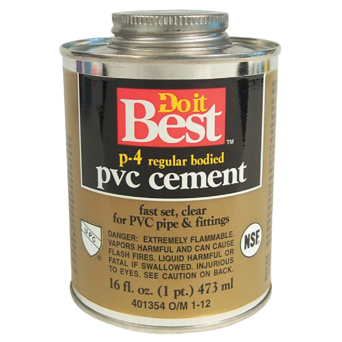 Metal can of clear regular bodied PVC cement for plumbing pipe and fittings in plumbing tools collection