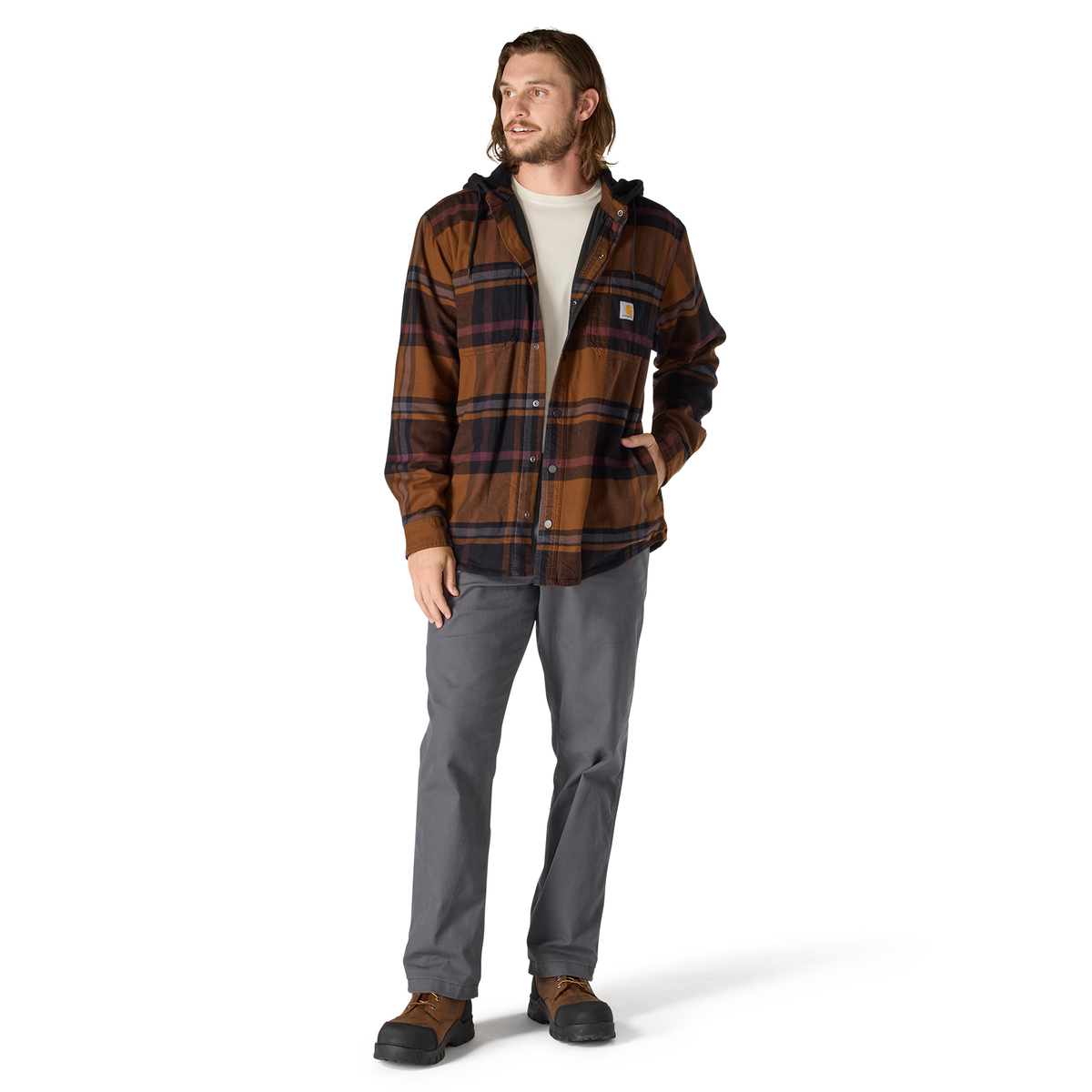 Carhartt Hamilton Relaxed Plaid Shirt Jac - Black, Tall Large