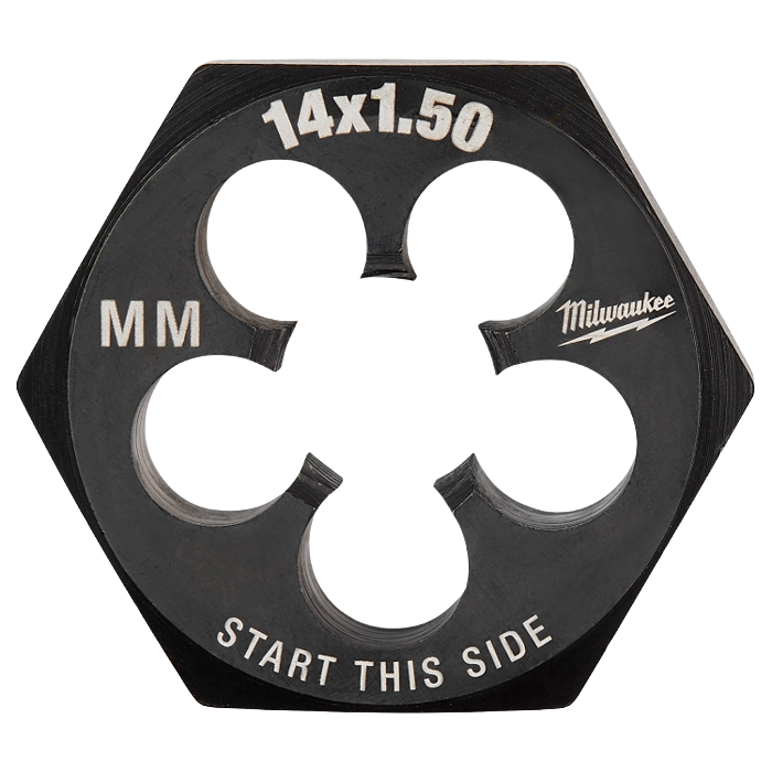 Black hex threading die with laser-etched markings for precision thread cutting in tool accessories and home improvement collections