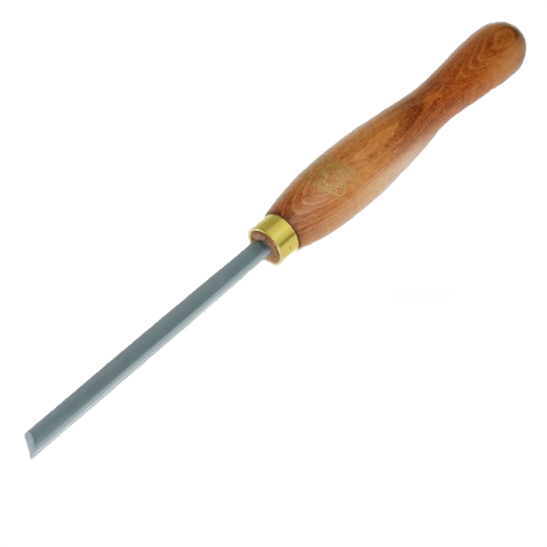 Oval skew chisel with polished wood handle and brass ferrule for precision woodworking in home improvement projects