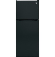 Black top-freezer refrigerator with smooth finish for kitchen appliances and home improvement use