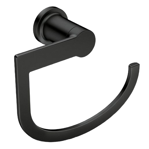 Matte black hand towel ring with modern rounded mounting base for tools and home improvement projects