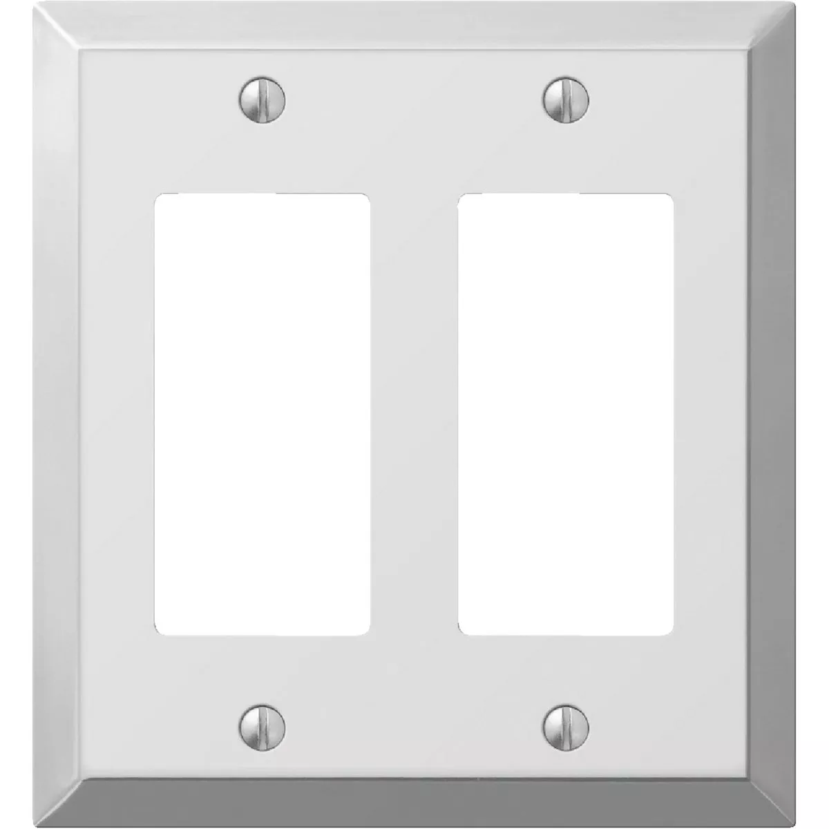 Polished chrome 2-gang steel wall plate with stamped rocker openings for home improvement use
