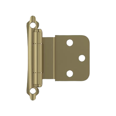 Golden champagne finish inset cabinet hinge with self-closing mechanism for smooth door operation in home improvement projects