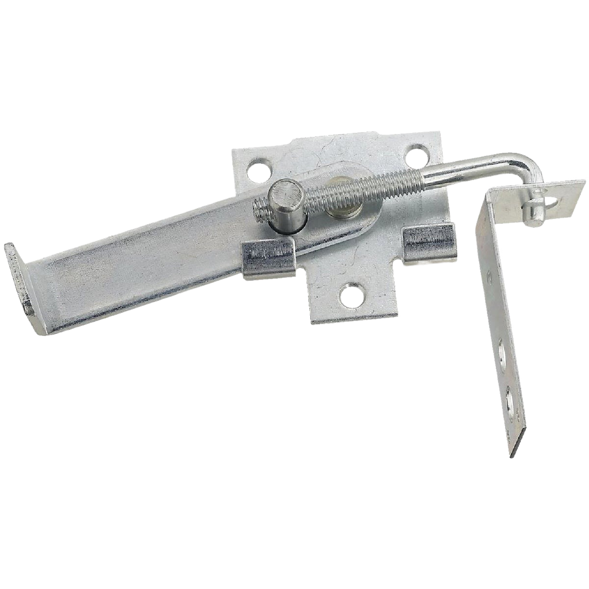 Zinc-plated steel barn door latch with mounting plate for secure door fastening in home improvement hardware collection