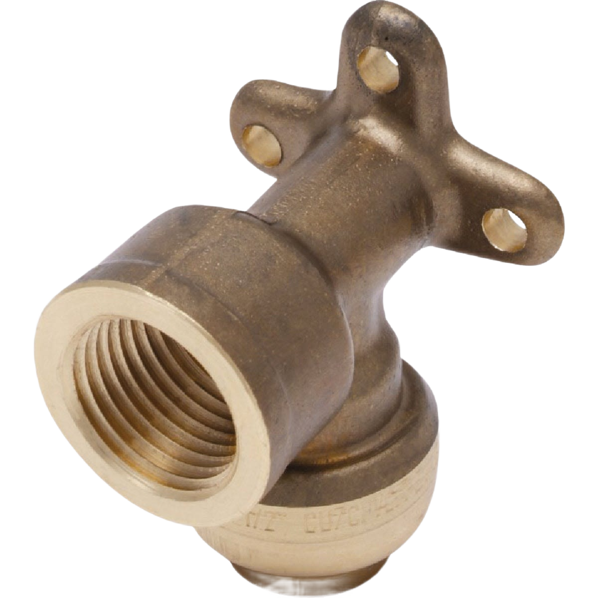 Brass push-to-connect drop ear elbow with 3/4" female threaded fitting for plumbing and pipe connections