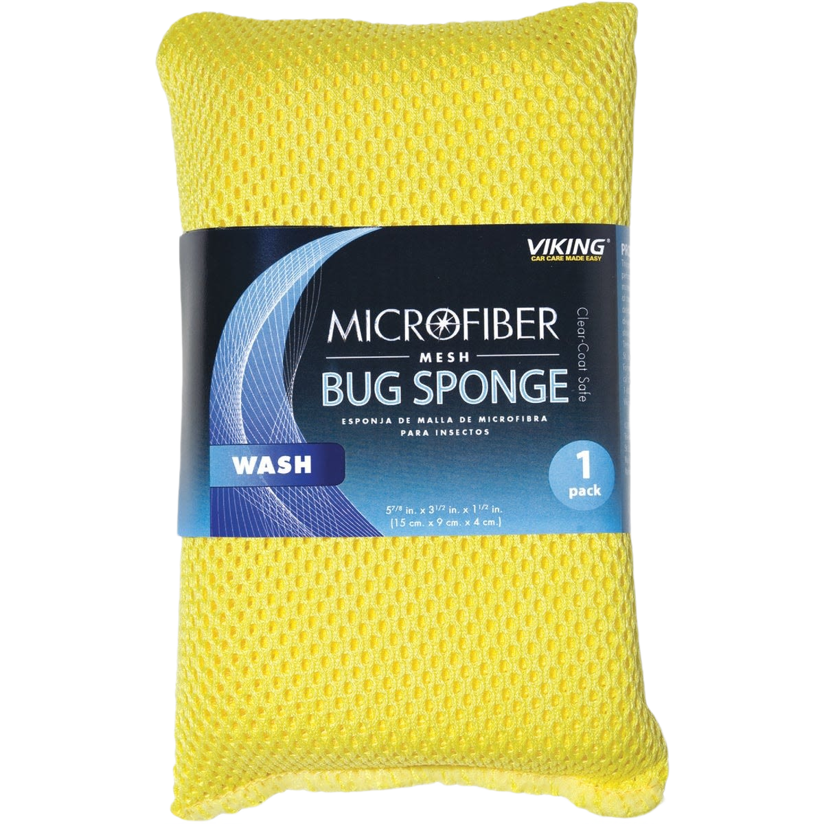 Yellow microfiber mesh bug sponge with packaging for automotive cleaning and car wash supplies under fifty dollars