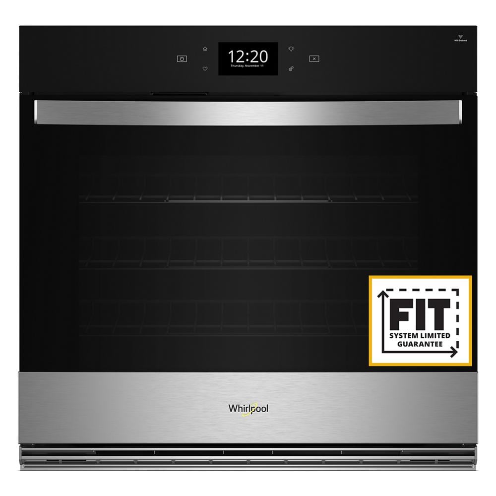 Front view of a stainless steel single smart wall oven with digital display in Appliances and Kitchen & Kitchenware collections