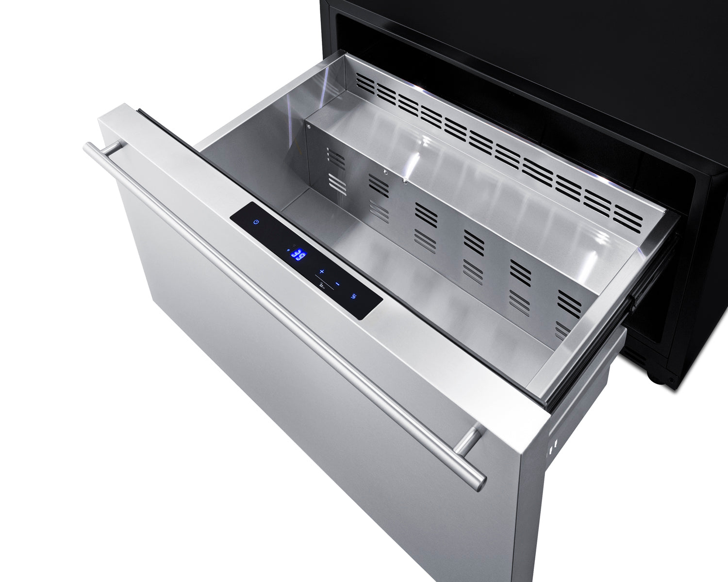 30-inch wide built-in stainless steel drawer refrigerator with digital temperature display for kitchen appliances collections