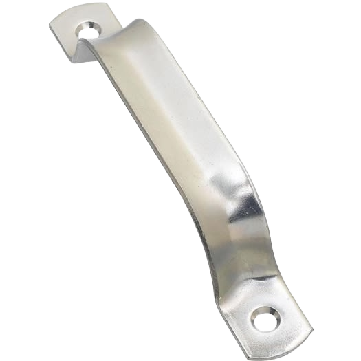 Zinc finished steel door pull with two mounting holes for cabinet and furniture hardware collections under $50