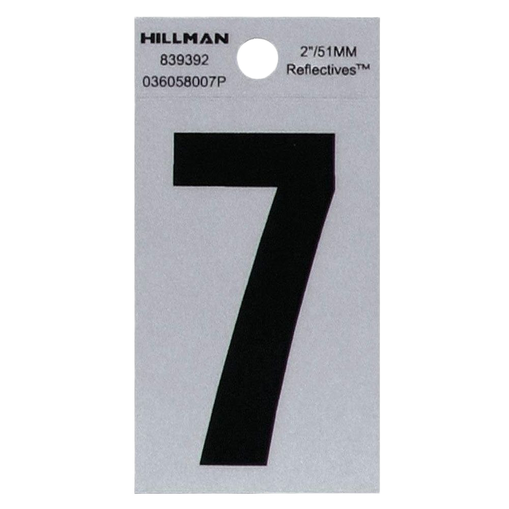 Black adhesive house number 7 with reflective silver background for easy outdoor home improvement and address display