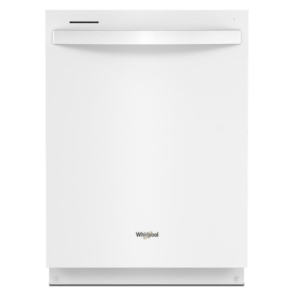 White 24-inch dishwasher with minimalist design, energy-efficient wash cycle, and sleek handle for kitchen appliances.