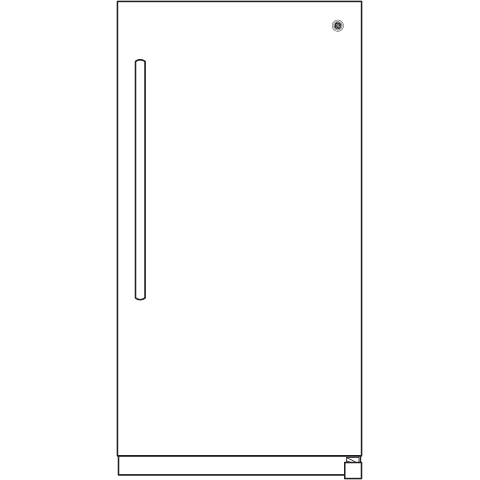 White frost-free upright freezer with vertical handle and lock, part of freezers and kitchen appliances collection