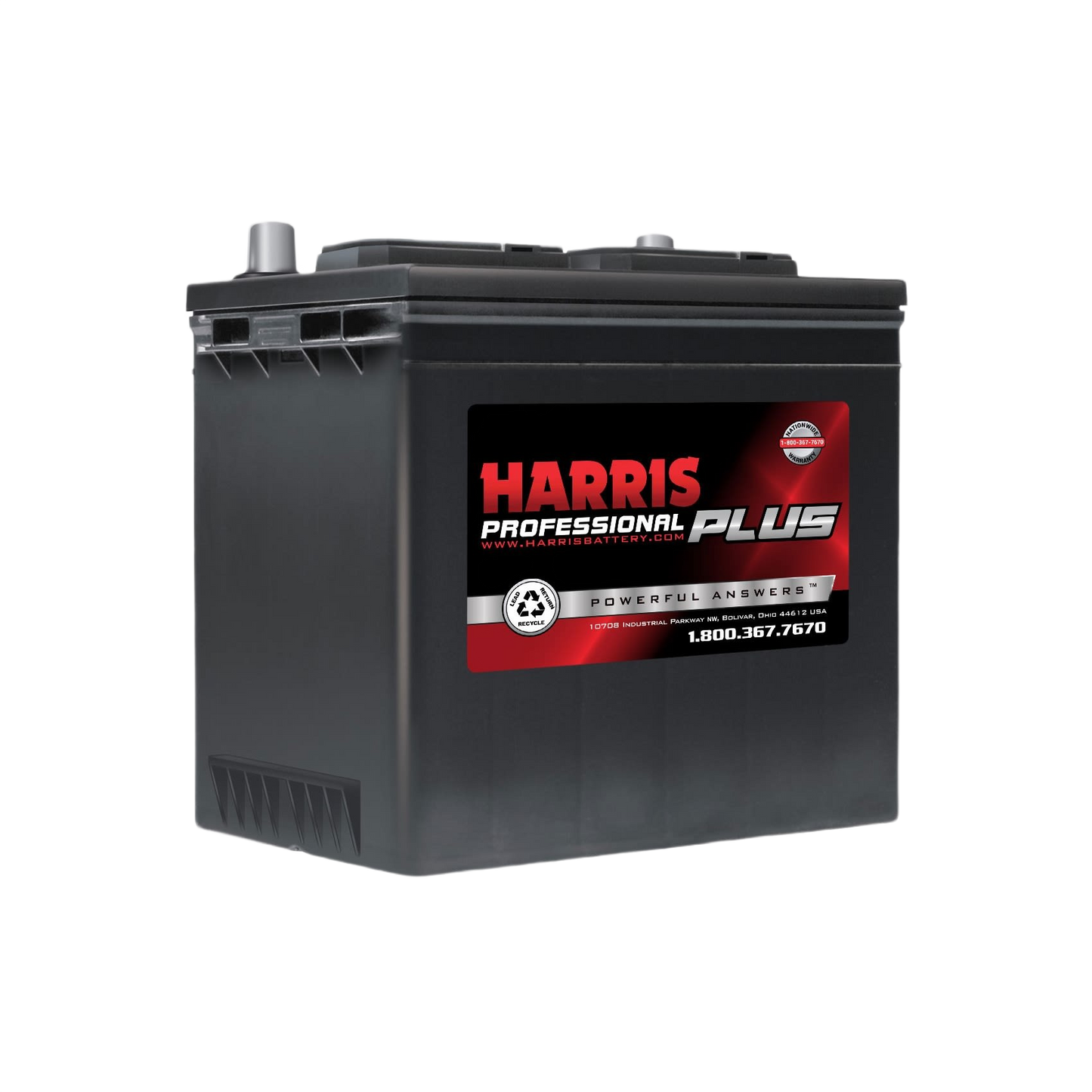 Black Harris Professional Plus flooded lead acid 12-volt battery for automotive and lawn equipment use under $50 collection