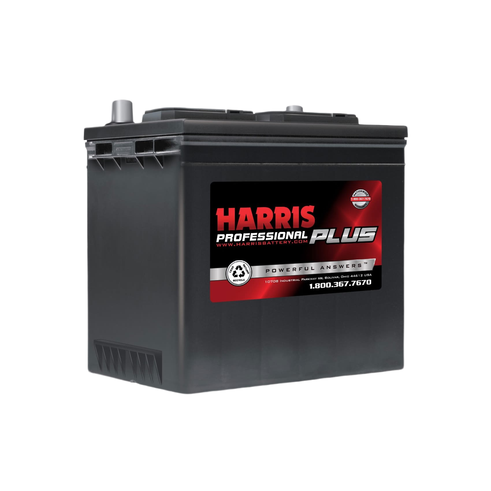 Black Harris Professional Plus flooded lead acid 12-volt battery for automotive and lawn equipment use under $50 collection