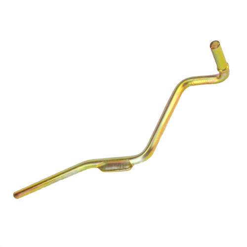 Yellow zinc-plated metal lift handle for mower deck replacement, compatible with John Deere GX22442 models.