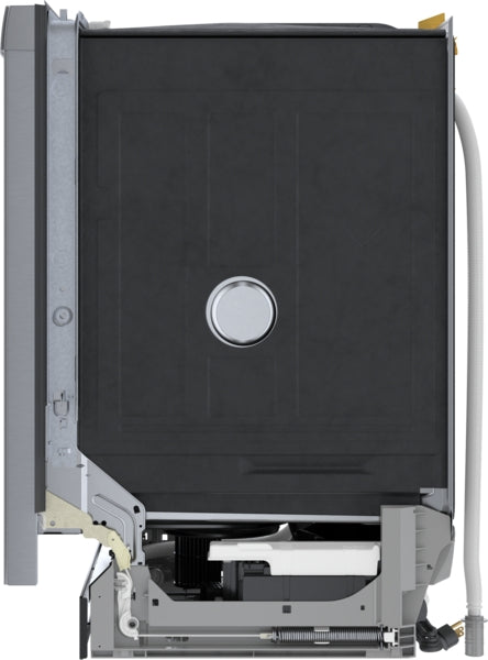 Internal side view of a 24-inch dishwasher showing mechanical components in Bosch dishwasher collection