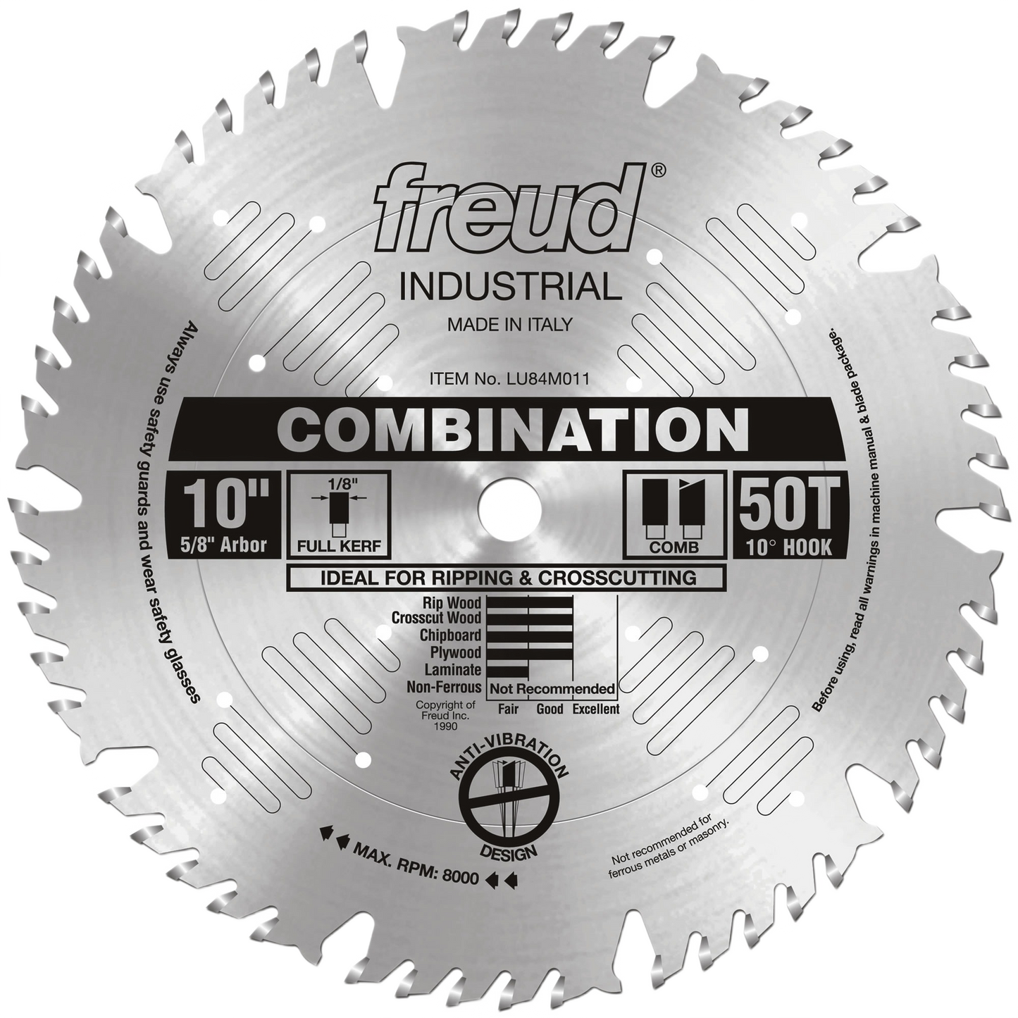 Silver combination saw blade with anti-vibration design for ripping and crosscutting wood and laminates in home improvement tasks