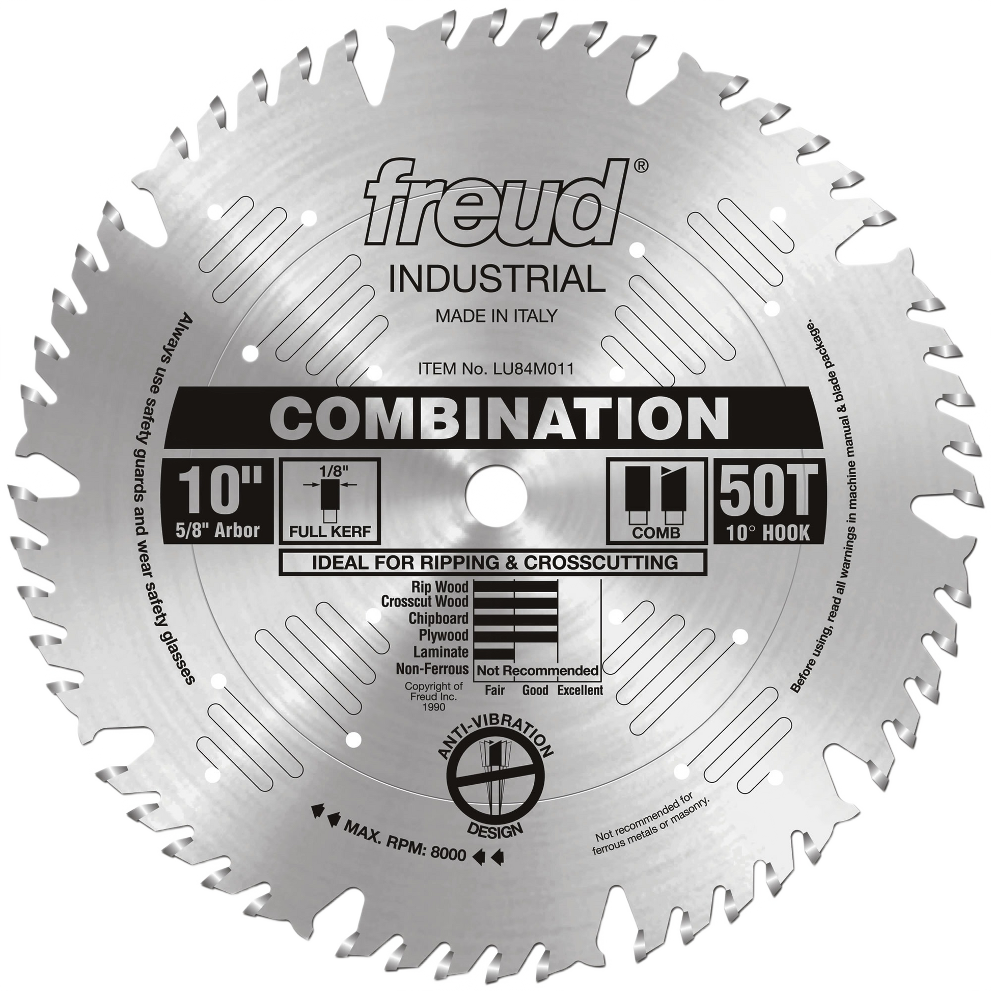 Silver combination saw blade with anti-vibration design for ripping and crosscutting wood and laminates in home improvement tasks