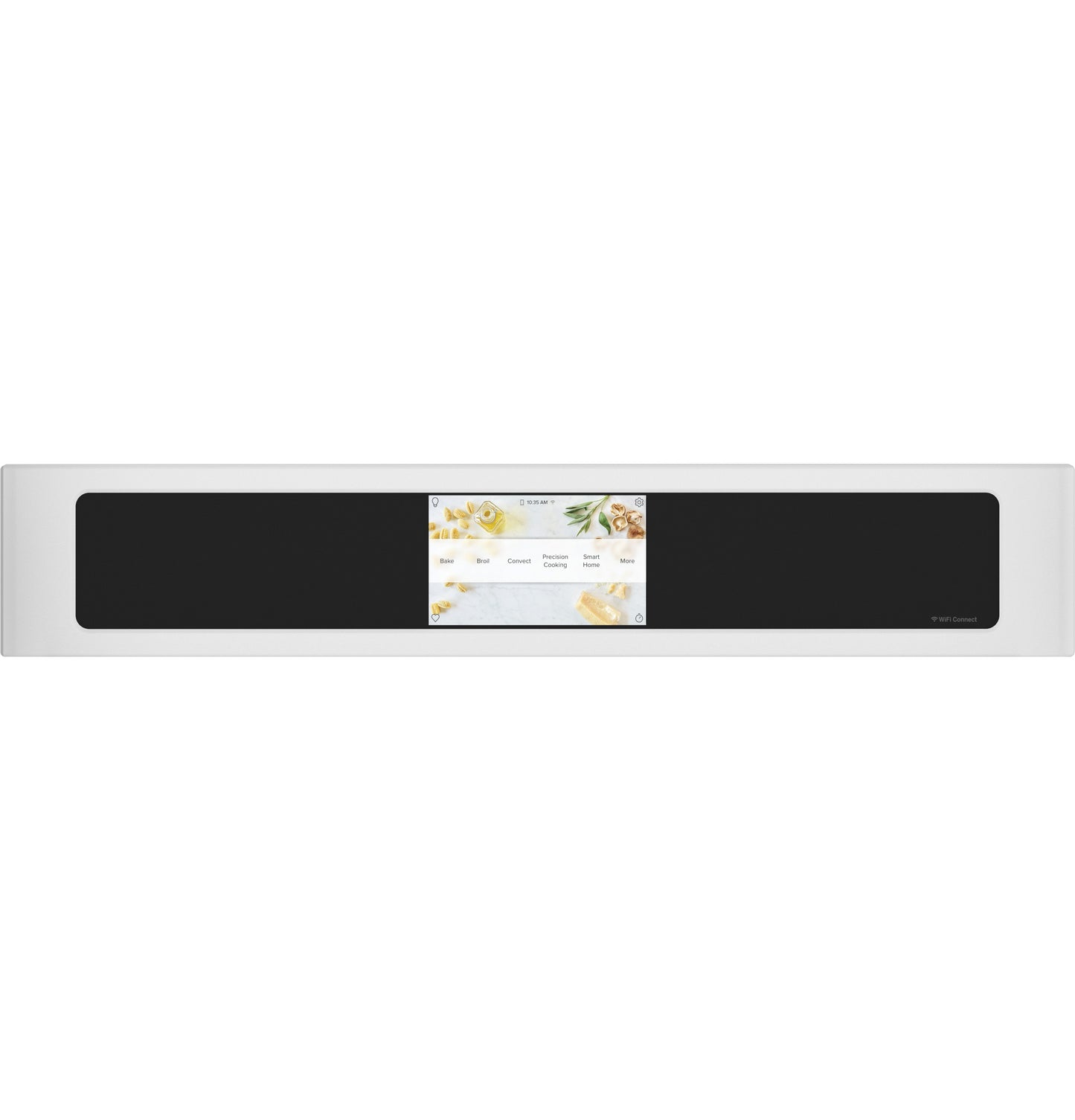 Stainless steel smart control panel with touchscreen displaying cooking options from wall ovens collection