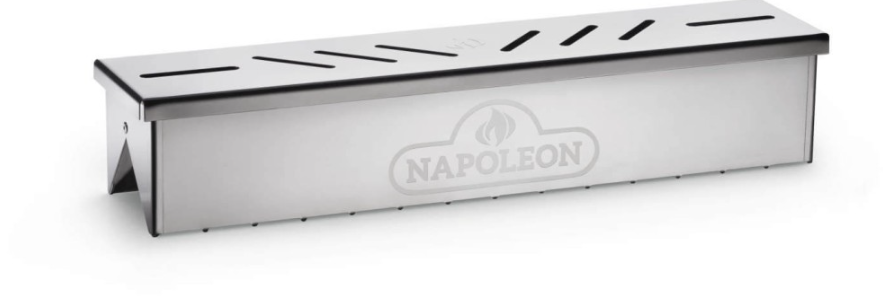Stainless steel smoker box with vented lid designed for enhancing flavor on gas grills, ideal for grilling accessories and outdoor cooking.