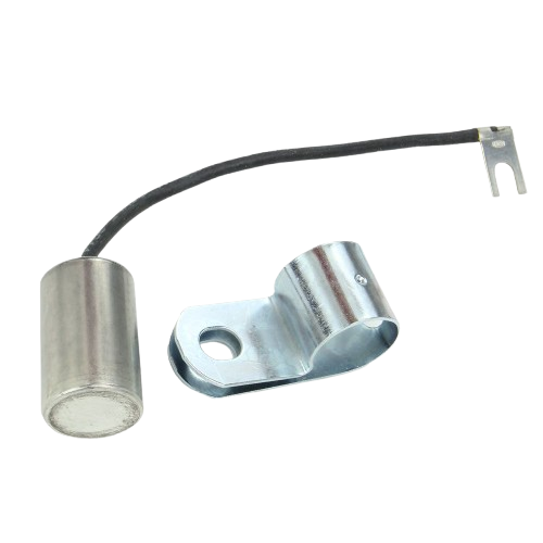 Metal ignition capacitor with mounting bracket and black wire for electrical and home improvement use