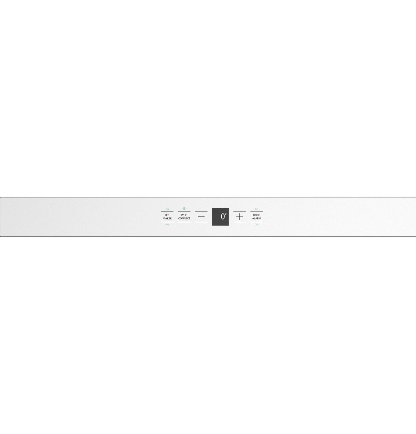 Control panel with digital temperature display and selectable ice maker and water options for integrated kitchen freezer