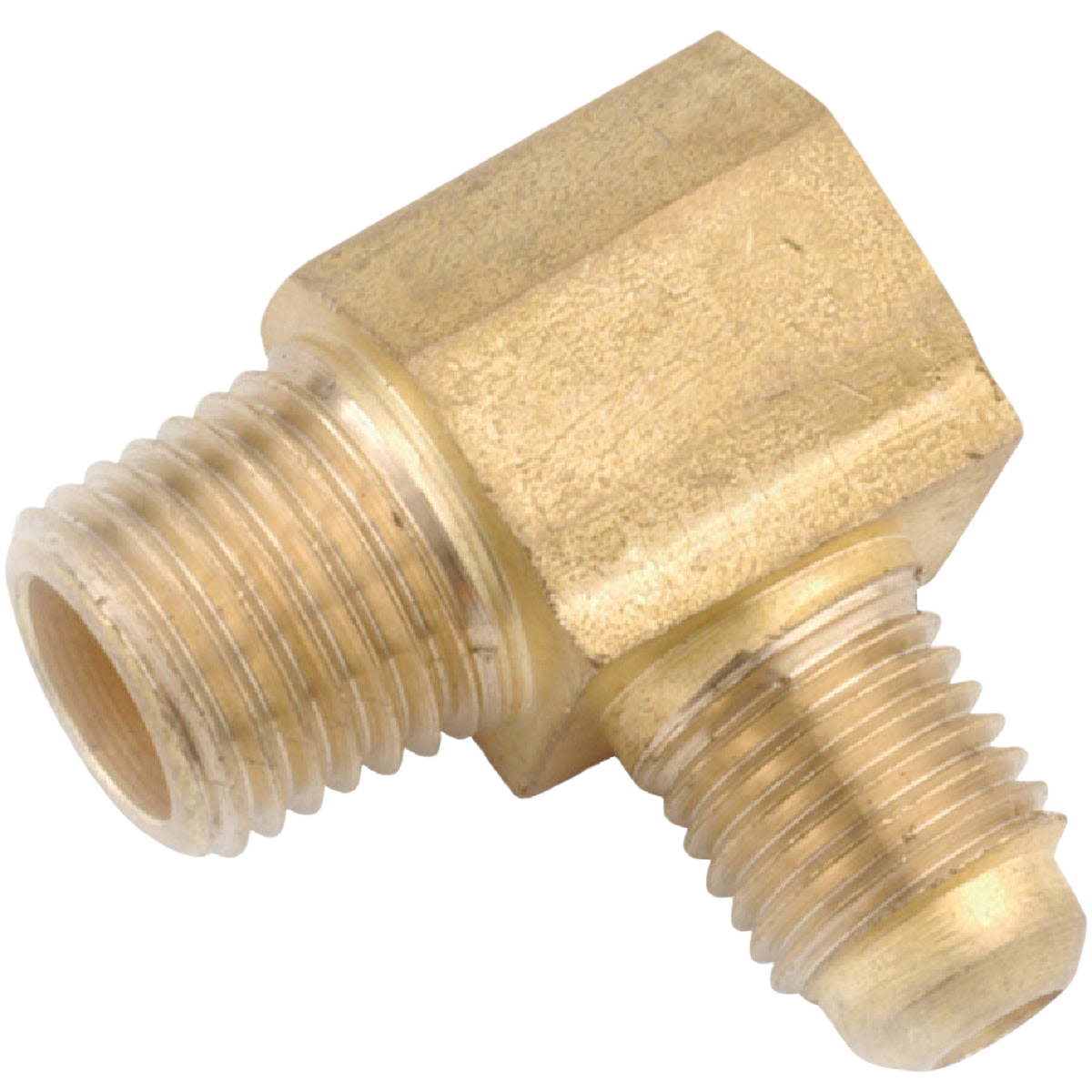 Brass 90-degree male flare elbow fitting with threaded ends for plumbing, irrigation, and pipes under $50 collection