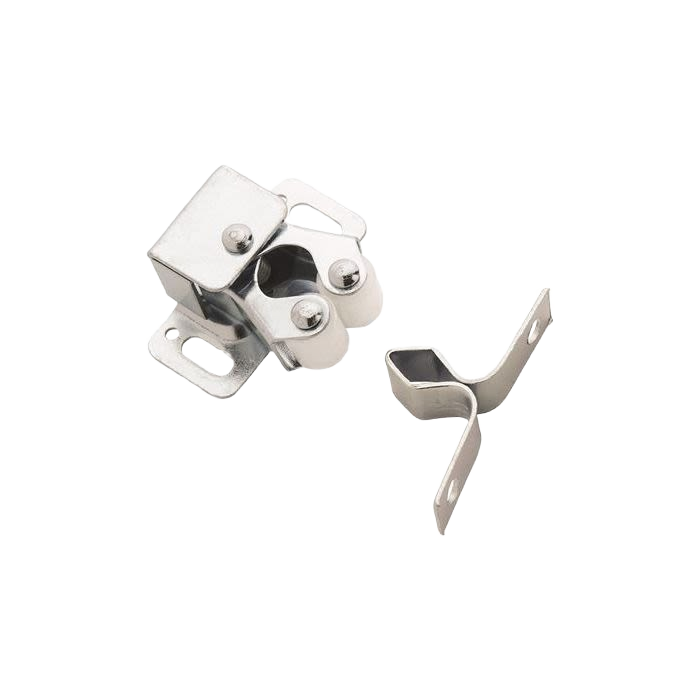 Zinc twin roller catch hardware for cabinets with matte silver finish in furniture accessories and home improvement collections
