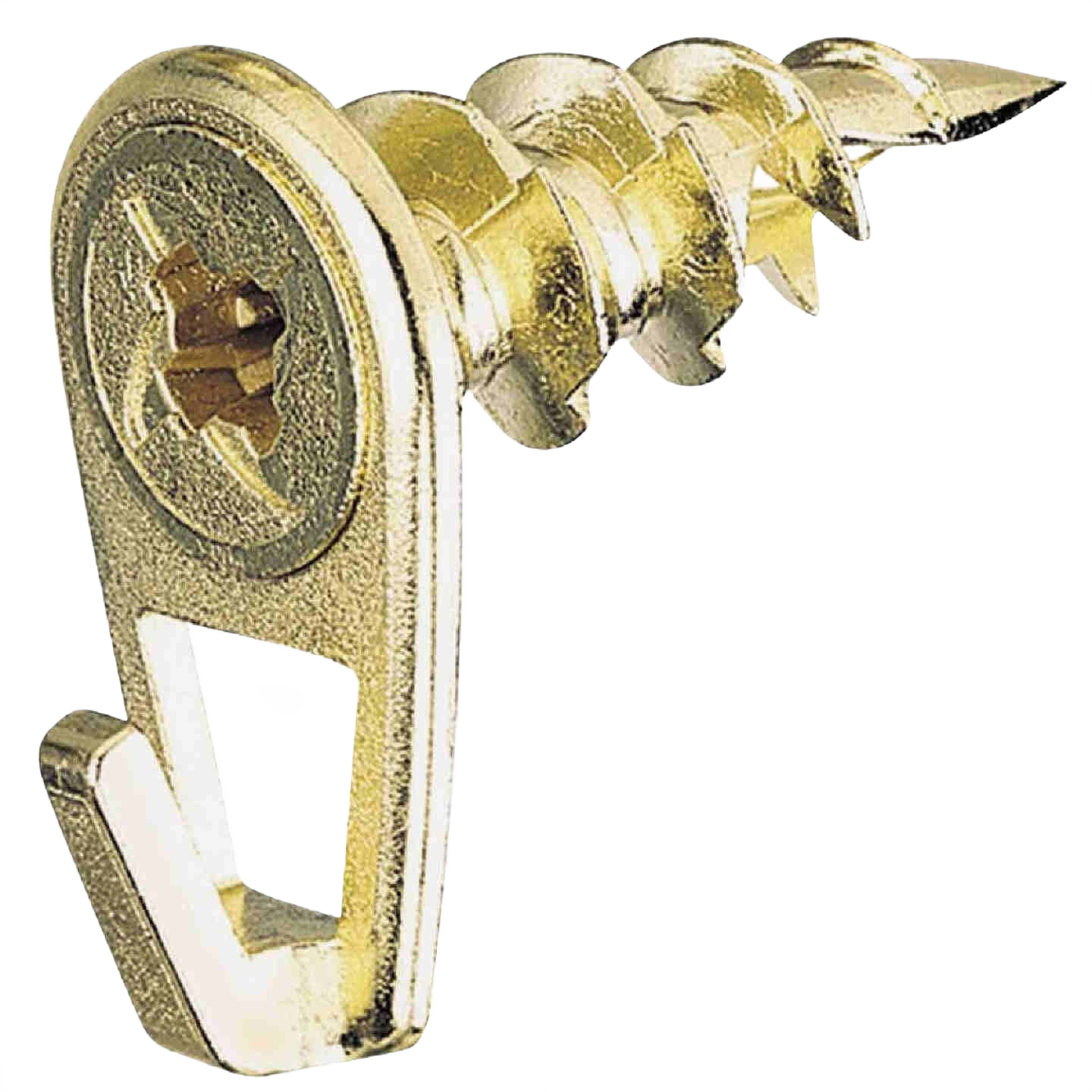 Brass picture hook screw with sharp threaded design for secure wall mounting in home improvement projects