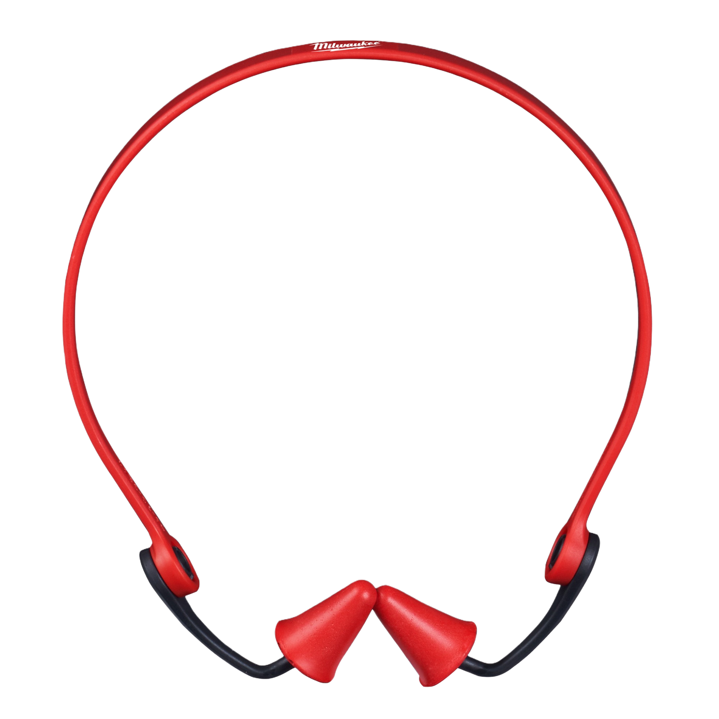 Red and black flexible band ear plugs designed for hearing protection in tools and home improvement projects