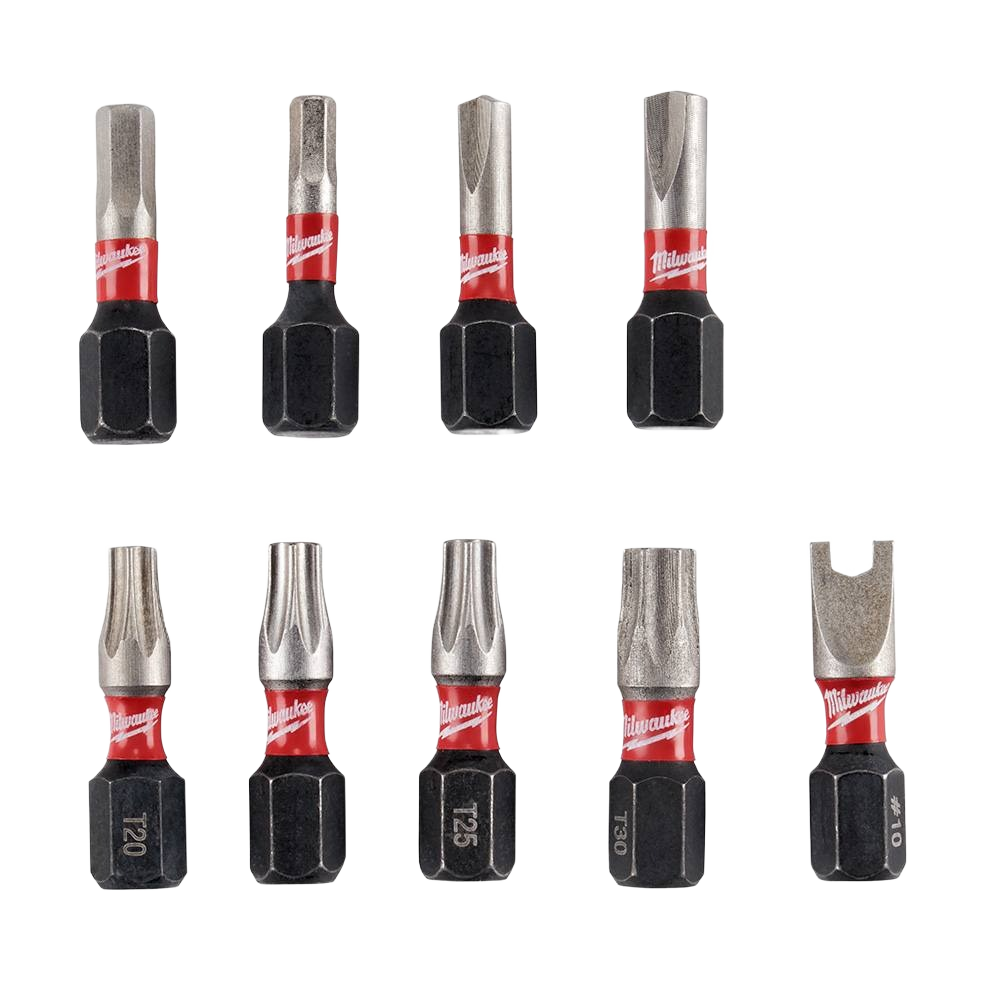 Set of nine Milwaukee security impact bits with Wear Guard Tip steel, ideal for drill and power tool accessories under $50