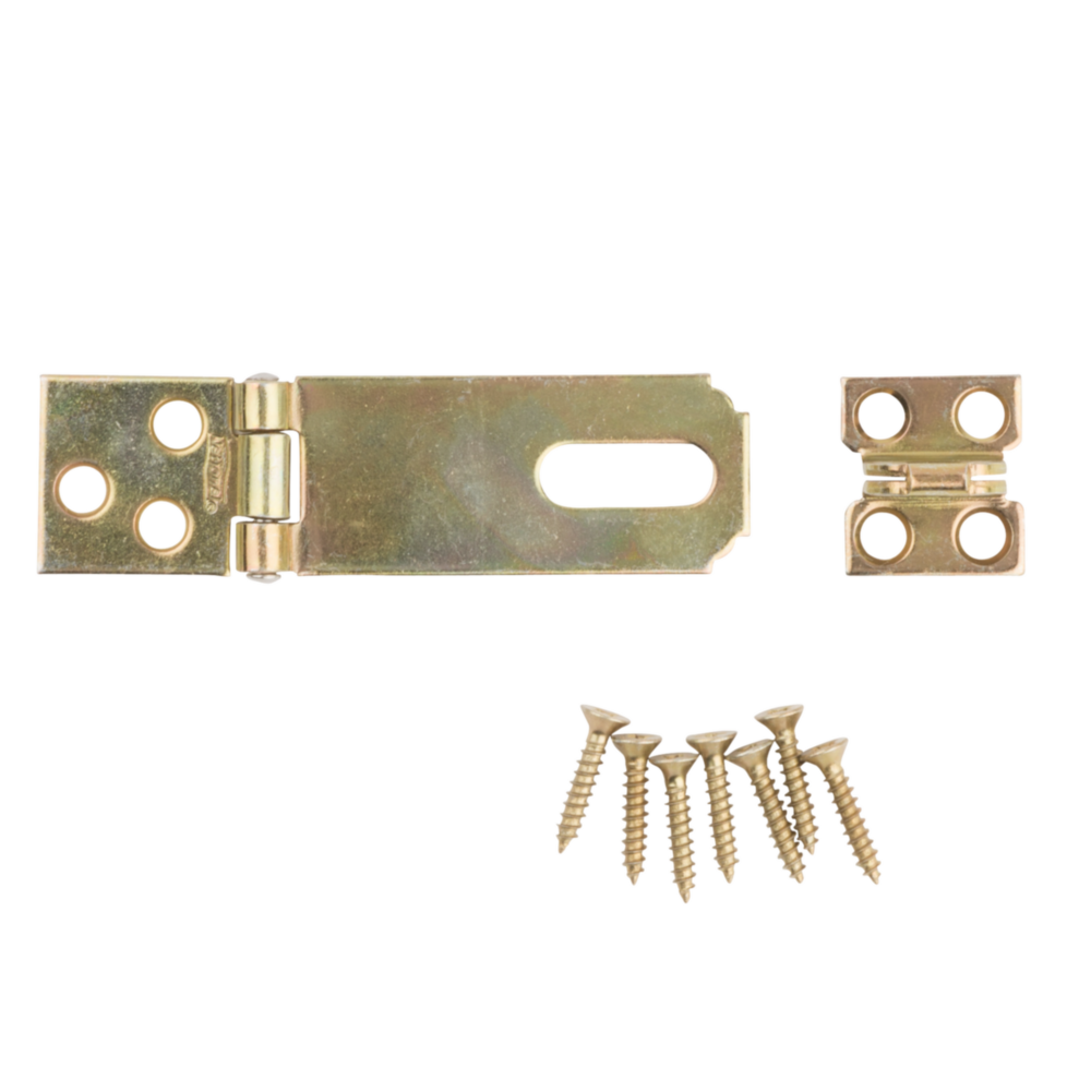 Brass non-swivel safety hasp with mounting screws for secure door and gate hardware in home improvement under $50