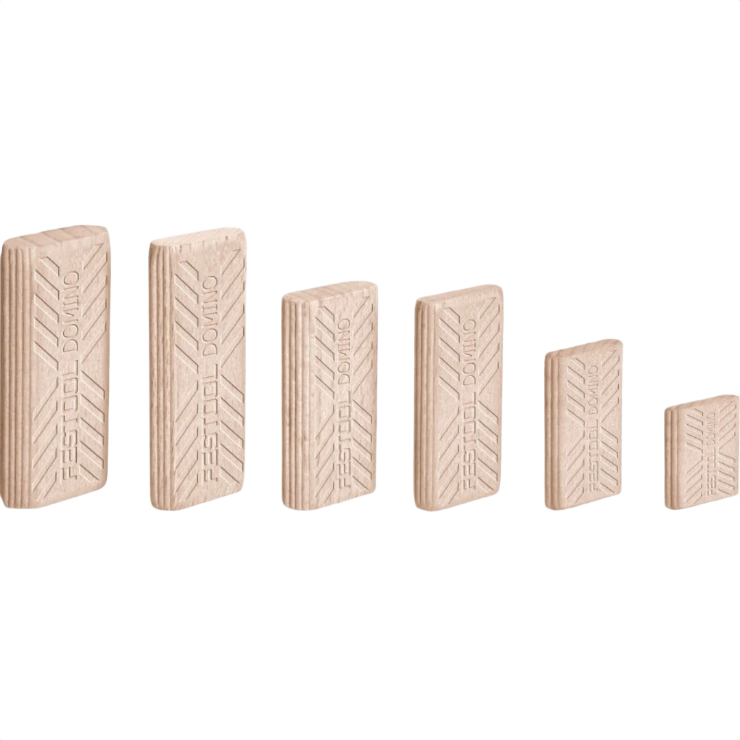 Light brown beech wood domino tenons for woodworking projects in Festool accessories and power tool collections