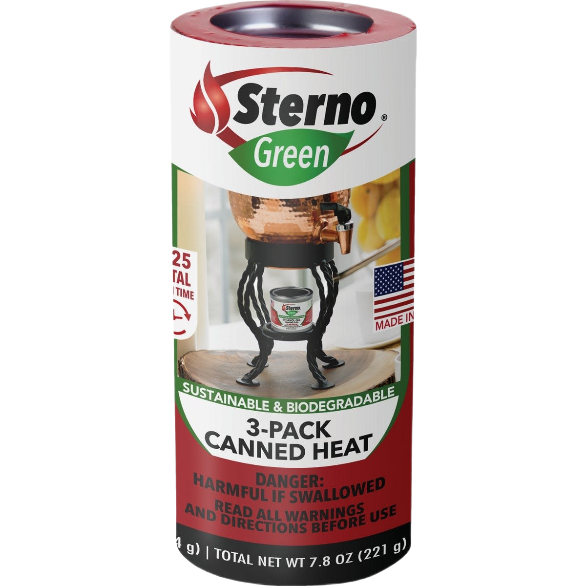 Three-pack of biodegradable Sterno canned heat gel fuel for grilling and outdoor cooking accessories under $50