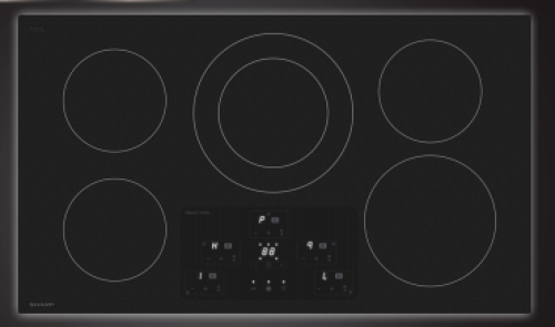 Black electric cooktop with five cooking zones and digital touch controls in kitchen appliances collection