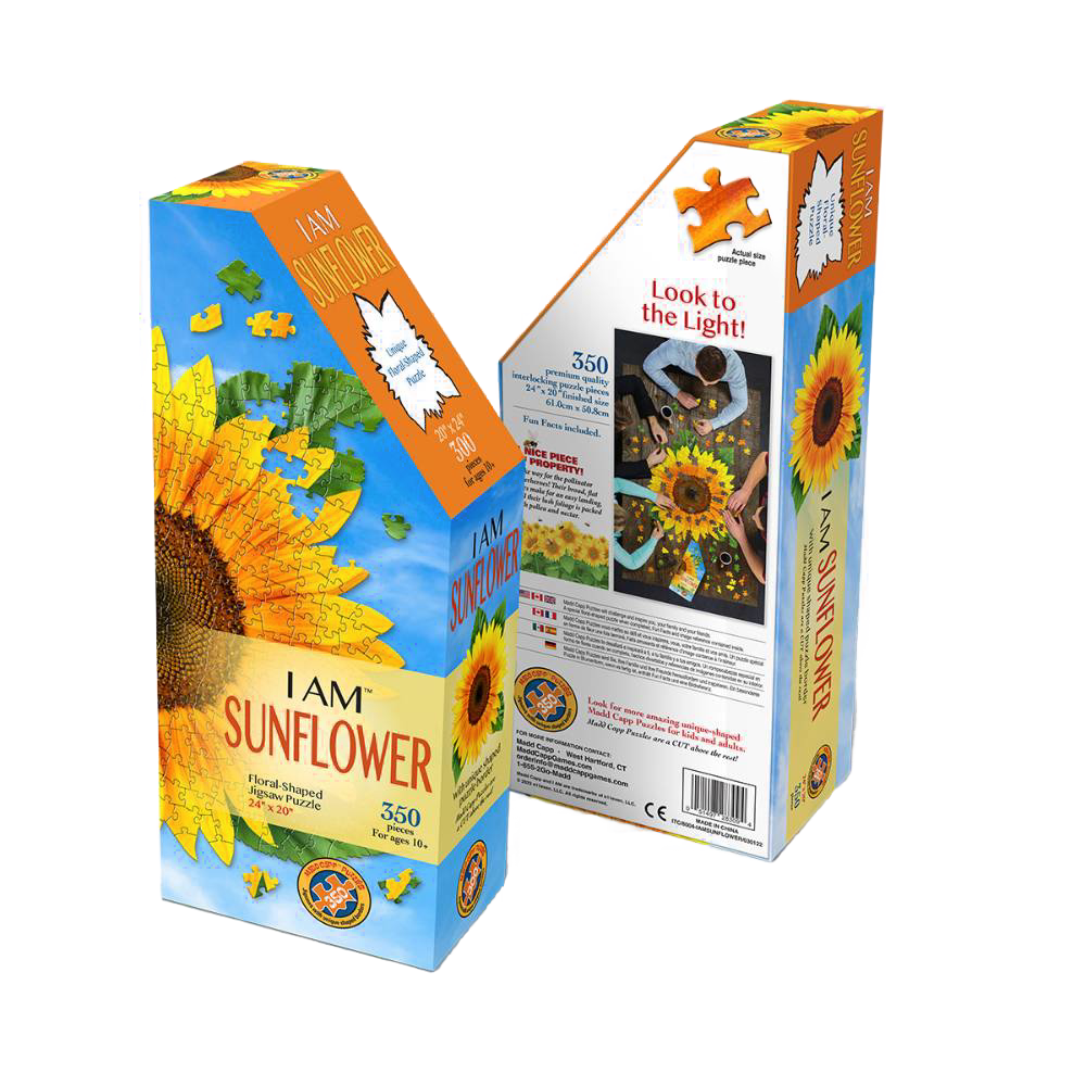 Bright floral-shaped 350-piece sunflower puzzle box from Toys & Games and Puzzles collections under $50