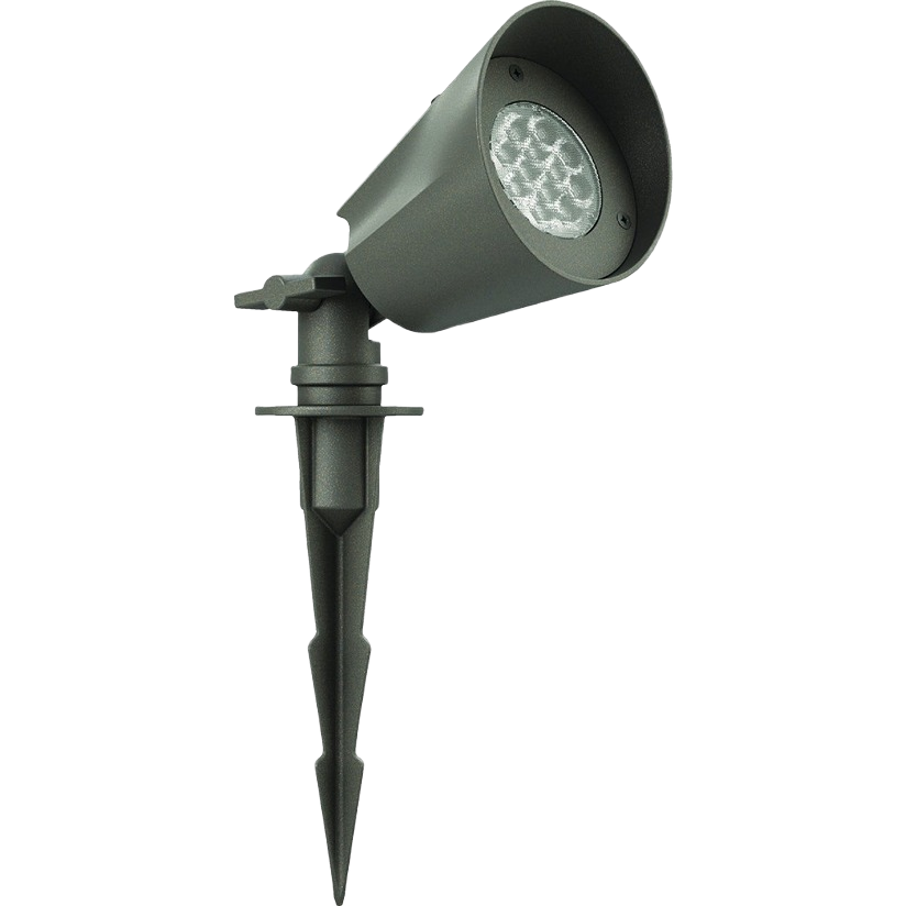 Espresso metal LED spot light with ground stake for outdoor all-weather landscape and accent lighting projects