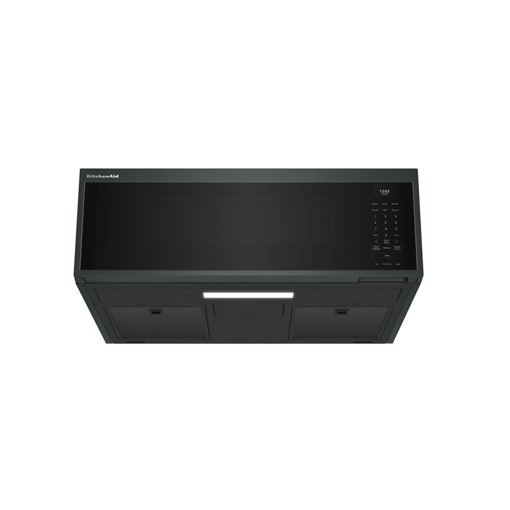 Black smart low profile microwave hood with digital keypad and dual fan ventilation from KitchenAid Appliances collection