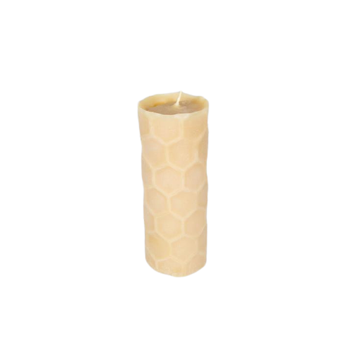 Tall natural beeswax candle with honeycomb texture for clean burning in Health & Beauty and Under $50 collections